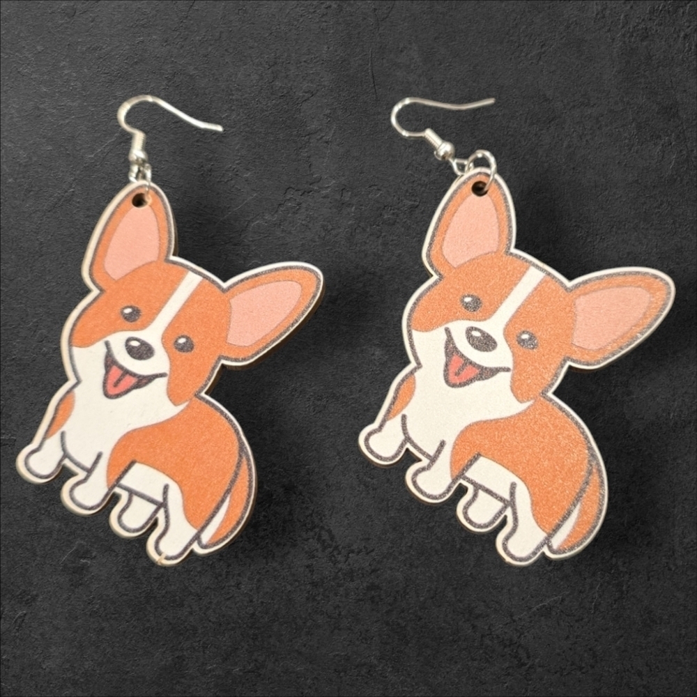 Wooden Dog Dangle Earrings